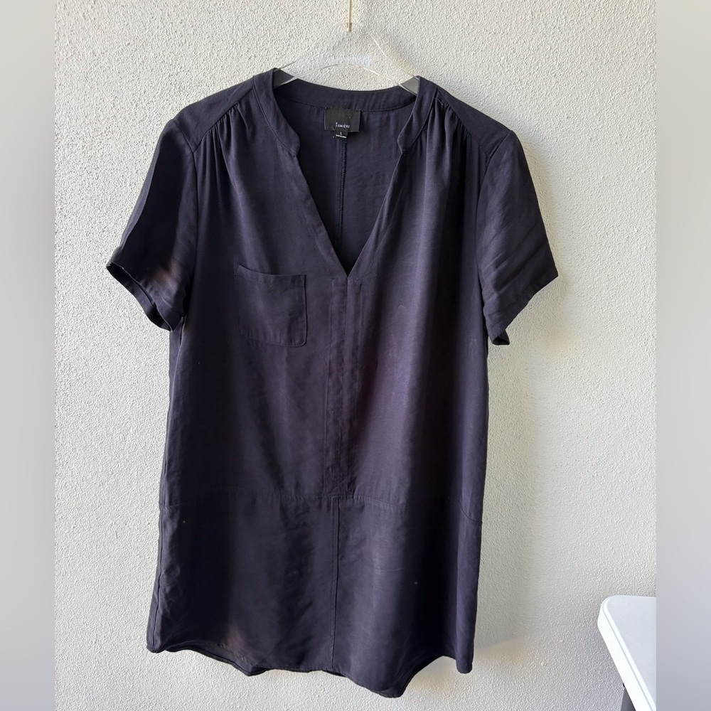 Lumiere Navy Short‎ sleeve Shirt Dress Size L V neck Summer Beach Vacation